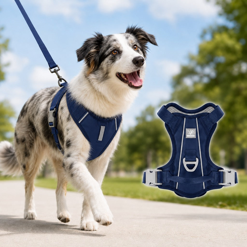Reflective Dog Harness for Night Walks, Daily Park Walks & No-Neck-Pull Comfort