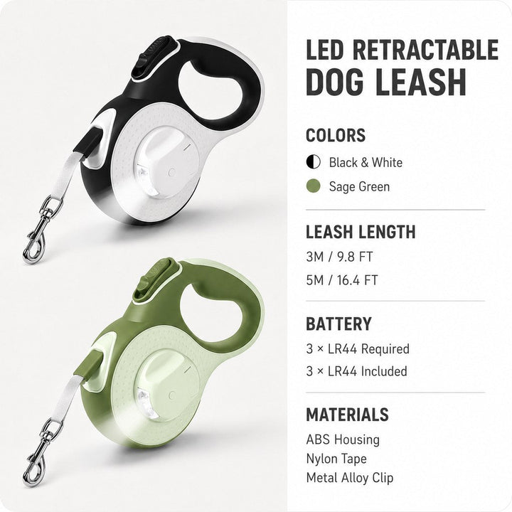 LED Retractable Dog Leash for Evening Walks
