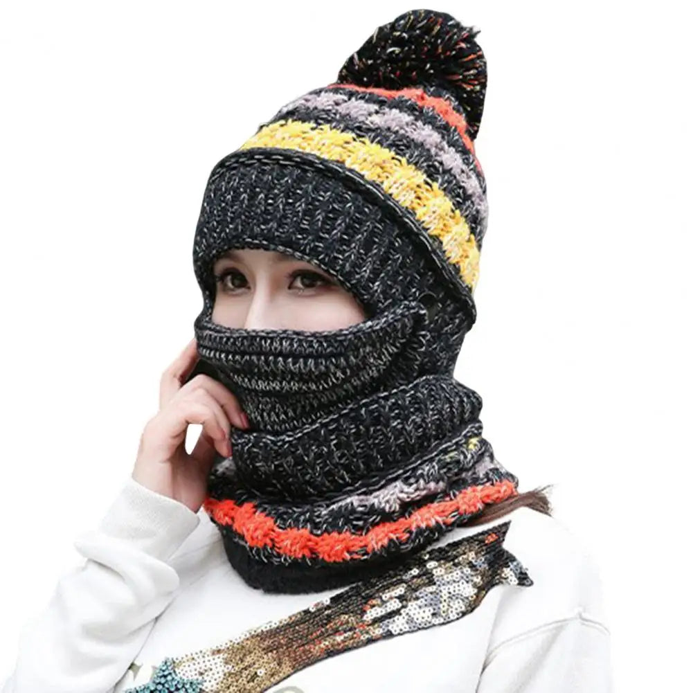 Cosy Knitted Hat Scarf Set with Velvet Lining
