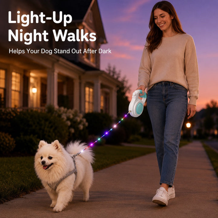 Rechargeable Light-Up Retractable Dog Leash for Night Walks