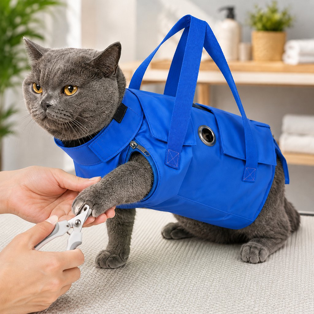 Multi-Use Cat Carrier & Grooming Bag | Easy Paw Access for Vet Visits & At-Home Care