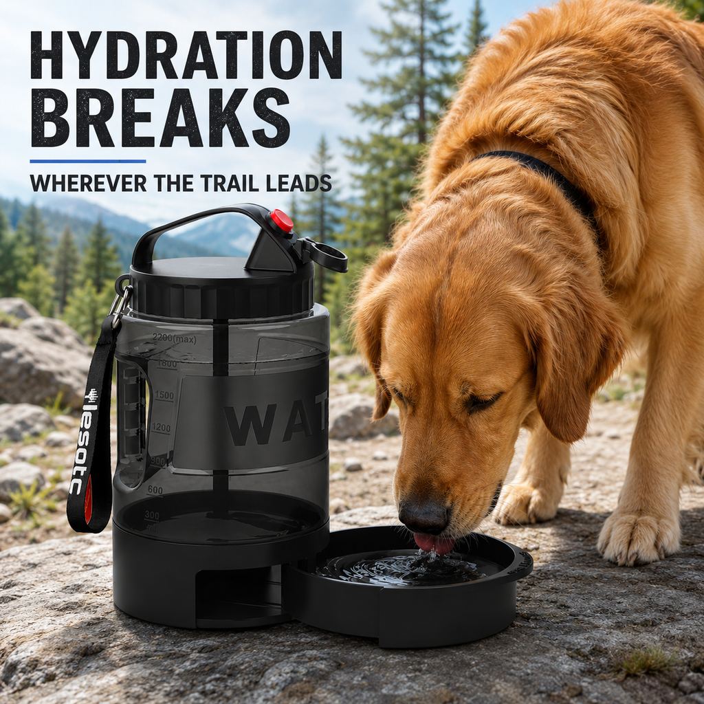 2.2L Portable Dog Travel Water Bottle with Pull-Out Bowl