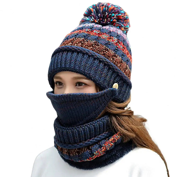 Cosy Knitted Hat Scarf Set with Velvet Lining