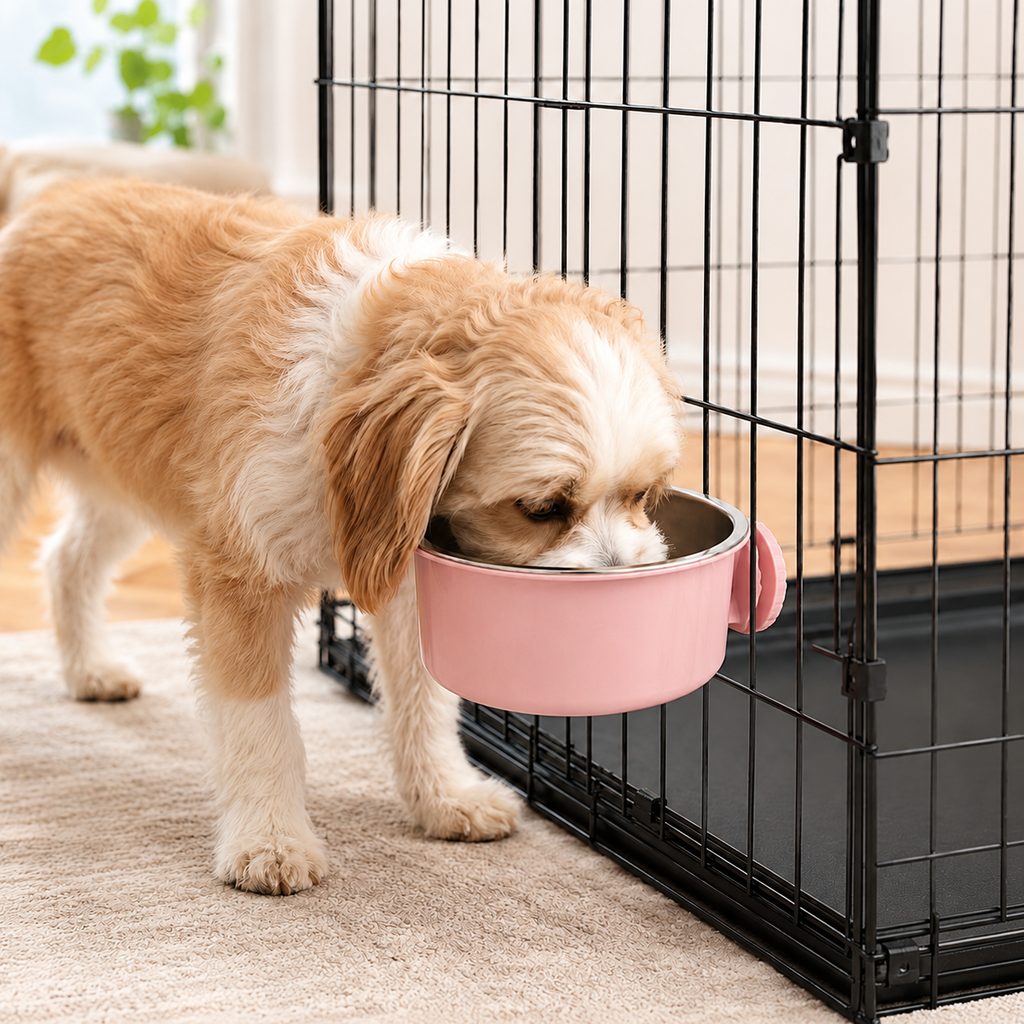 Crate-Mounted Stainless Steel Pet Bowl for Dogs & Cats