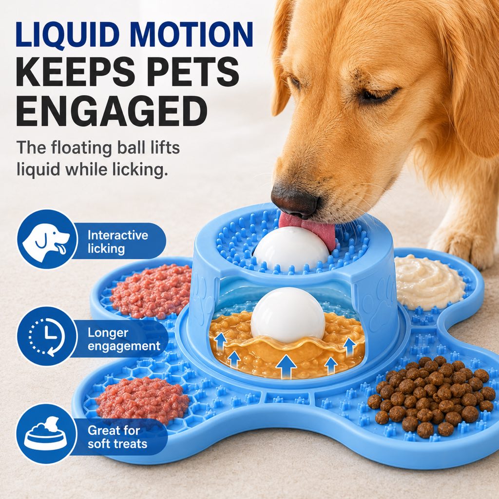 3-in-1 Dog Lick Mat & Slow Feeder Bowl for Bath Time, Grooming & Home Alone