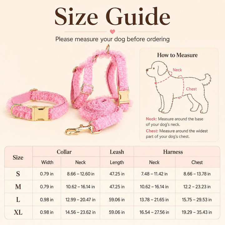 Boutique Lace Dog Harness, Collar & Leash Set for Birthday Photos & Daily Walks