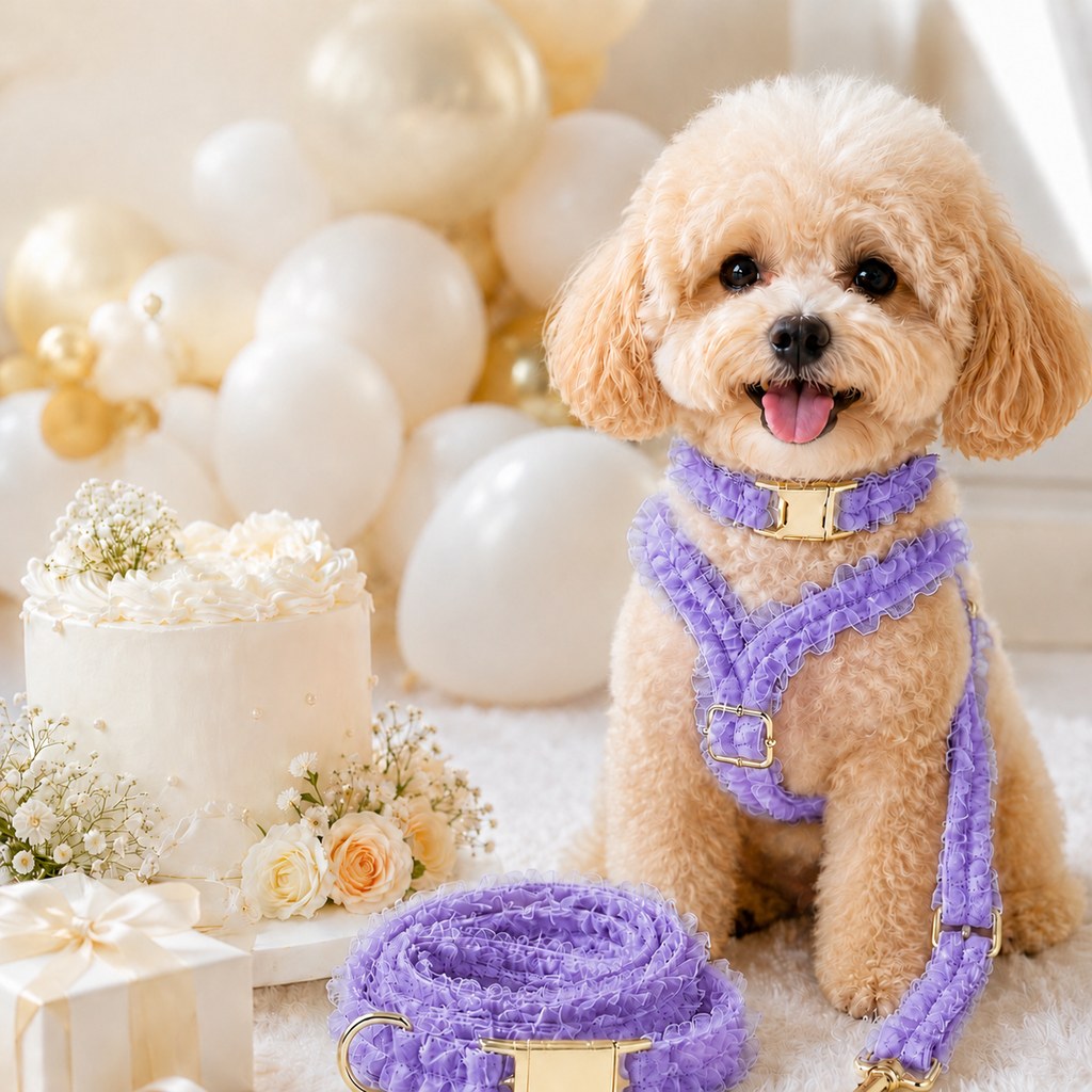 Boutique Lace Dog Harness, Collar & Leash Set for Birthday Photos & Daily Walks