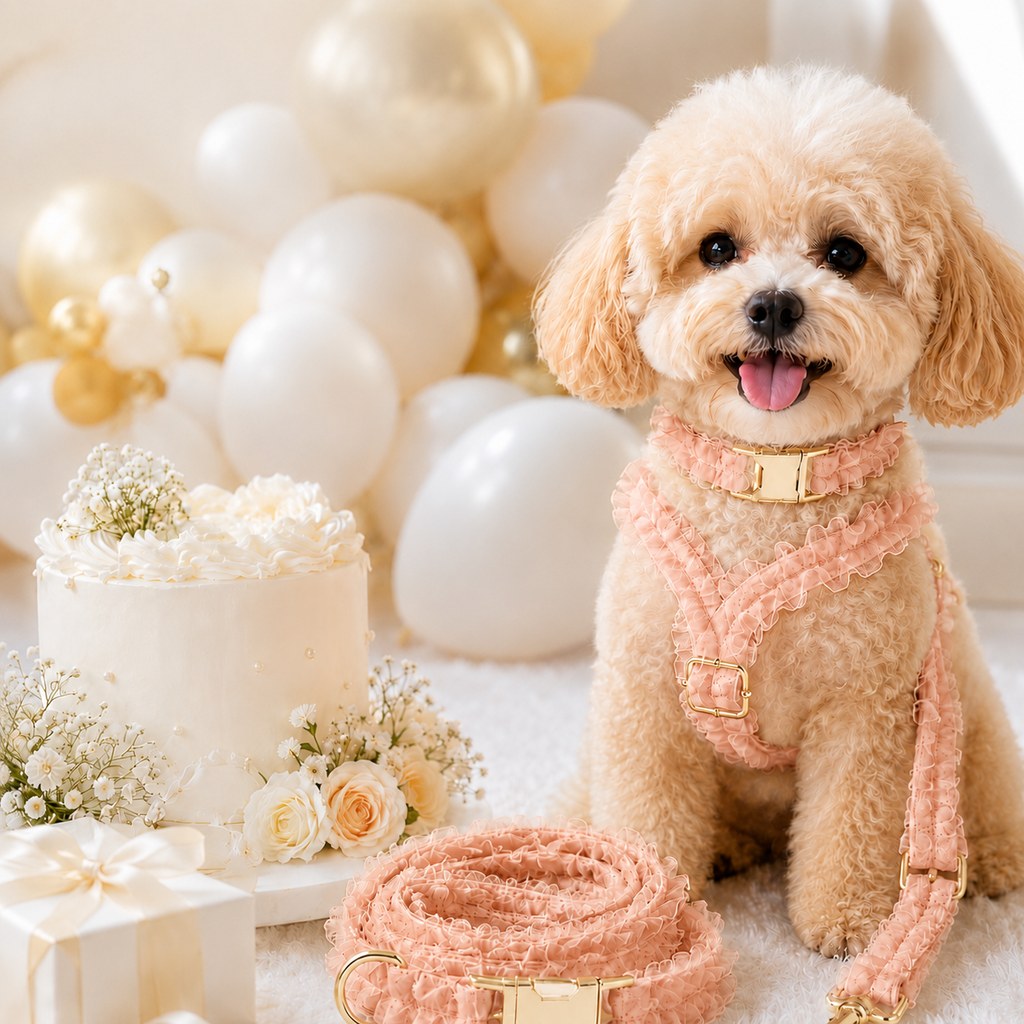 Boutique Lace Dog Harness, Collar & Leash Set for Birthday Photos & Daily Walks