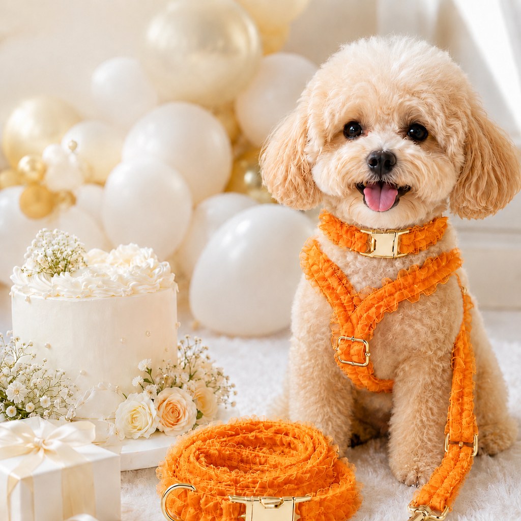 Boutique Lace Dog Harness, Collar & Leash Set for Birthday Photos & Daily Walks