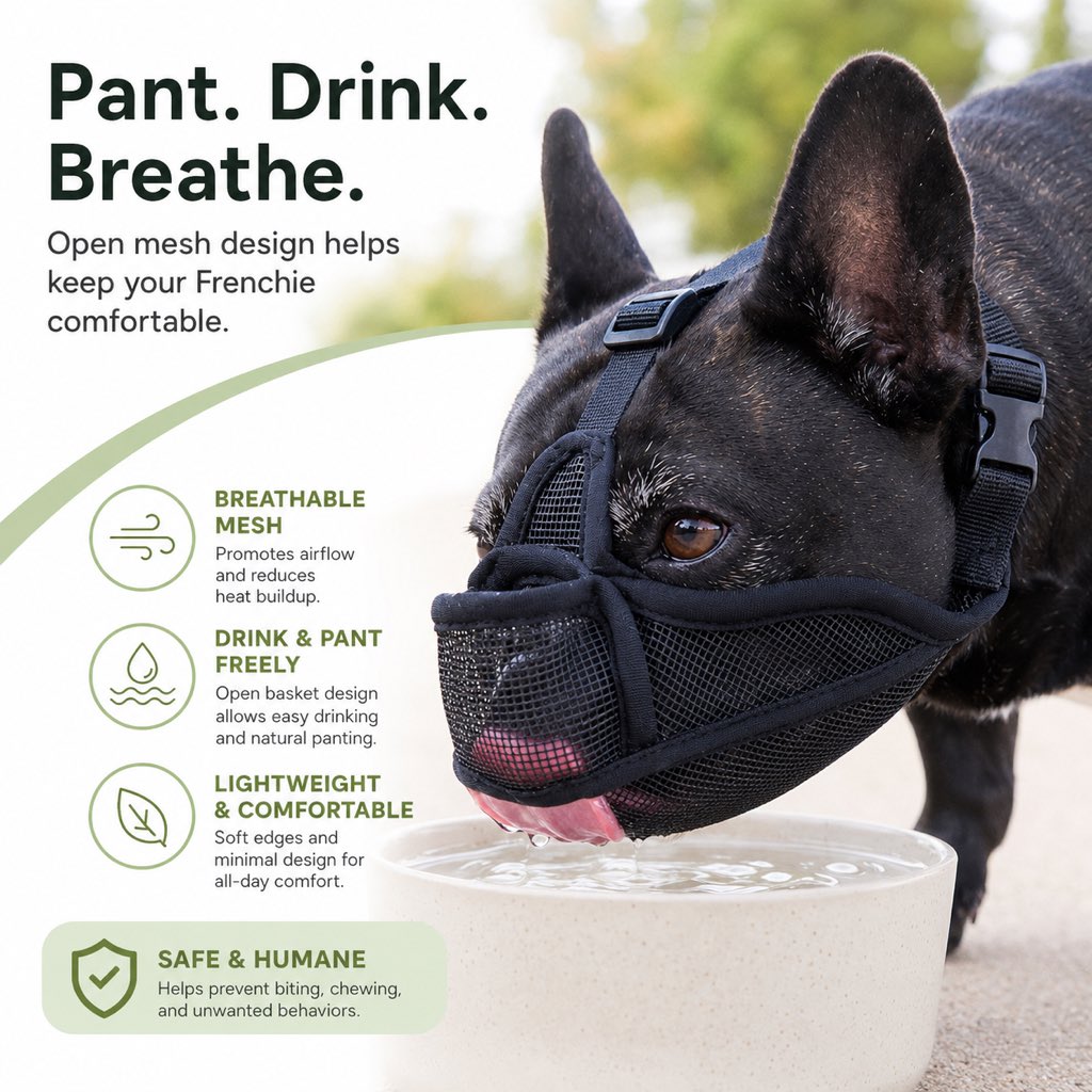 French Bulldog Breathable Mesh Muzzle for Walks, Grooming & Scavenging Control