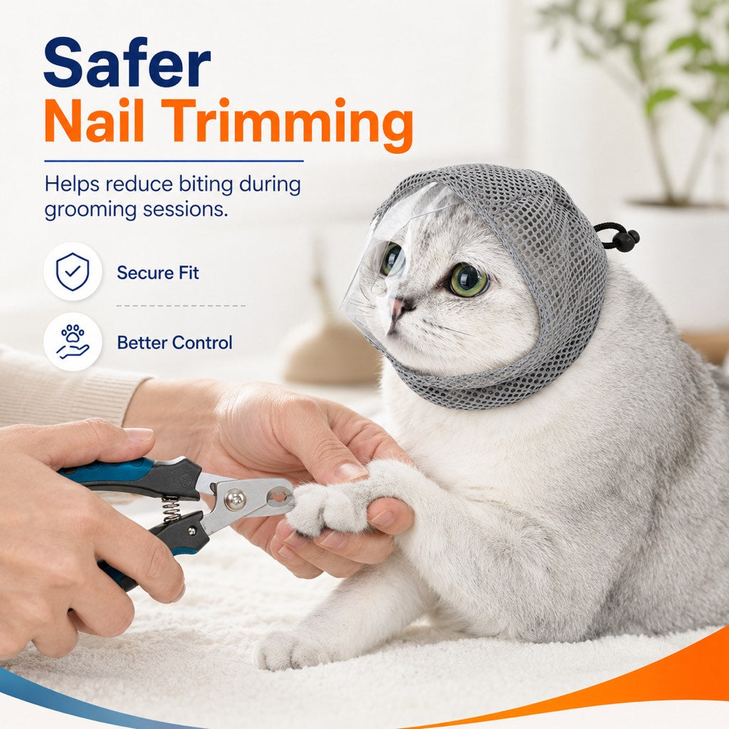 Breathable Cat Grooming Muzzle for Bathing & Nail Trimming | Helps Reduce Bites During Cat Care