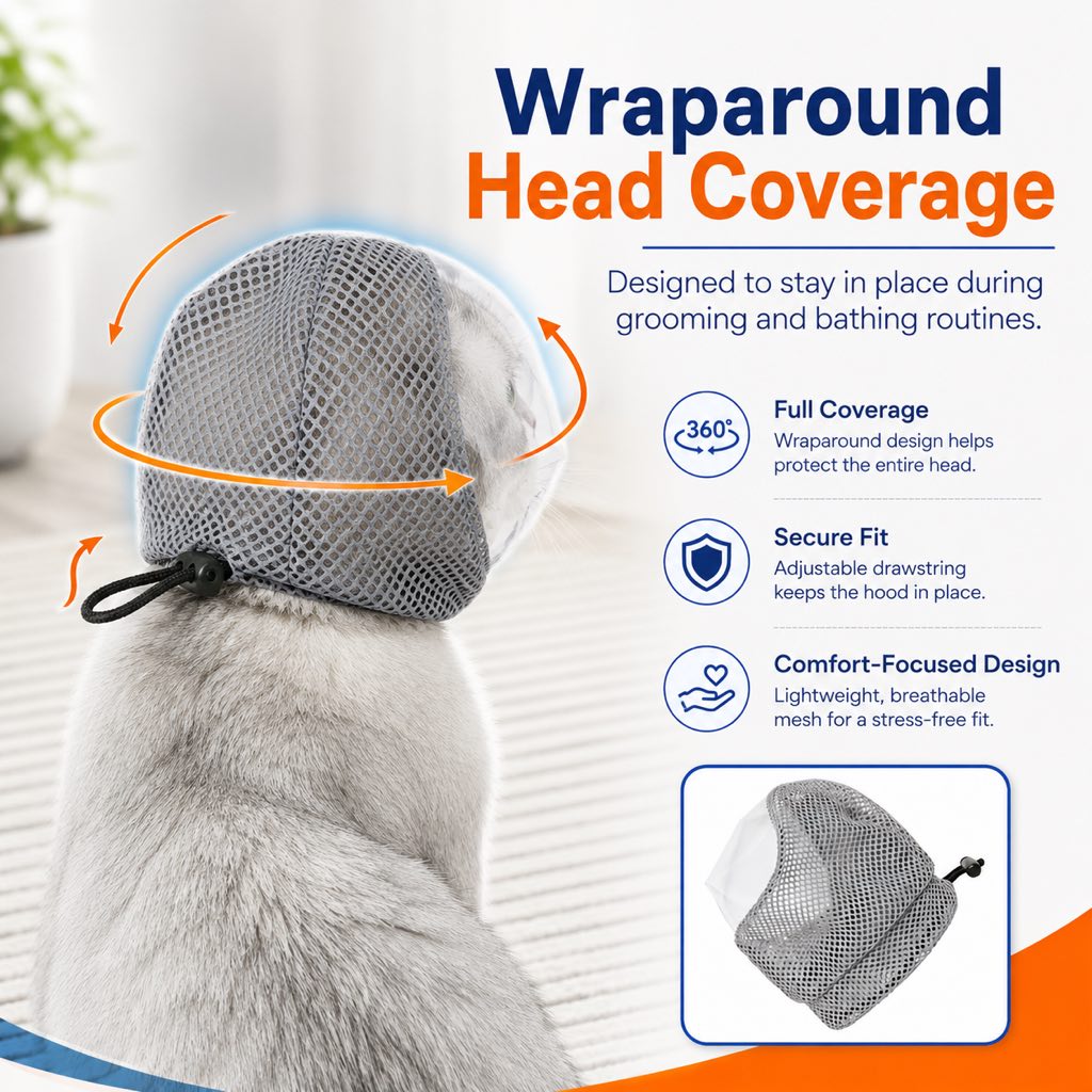 Breathable Cat Grooming Muzzle for Bathing & Nail Trimming | Helps Reduce Bites During Cat Care