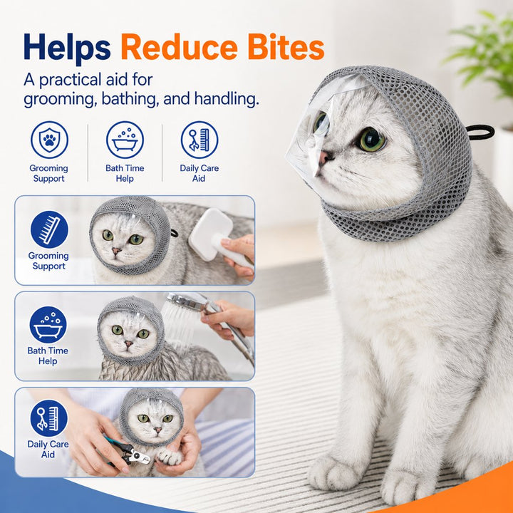 Breathable Cat Grooming Muzzle for Bathing & Nail Trimming | Helps Reduce Bites During Cat Care