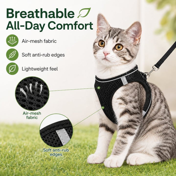 Breathable Cat Harness & Leash Set for Outdoor Walks | Adjustable Escape-Resistant Step-In Vest
