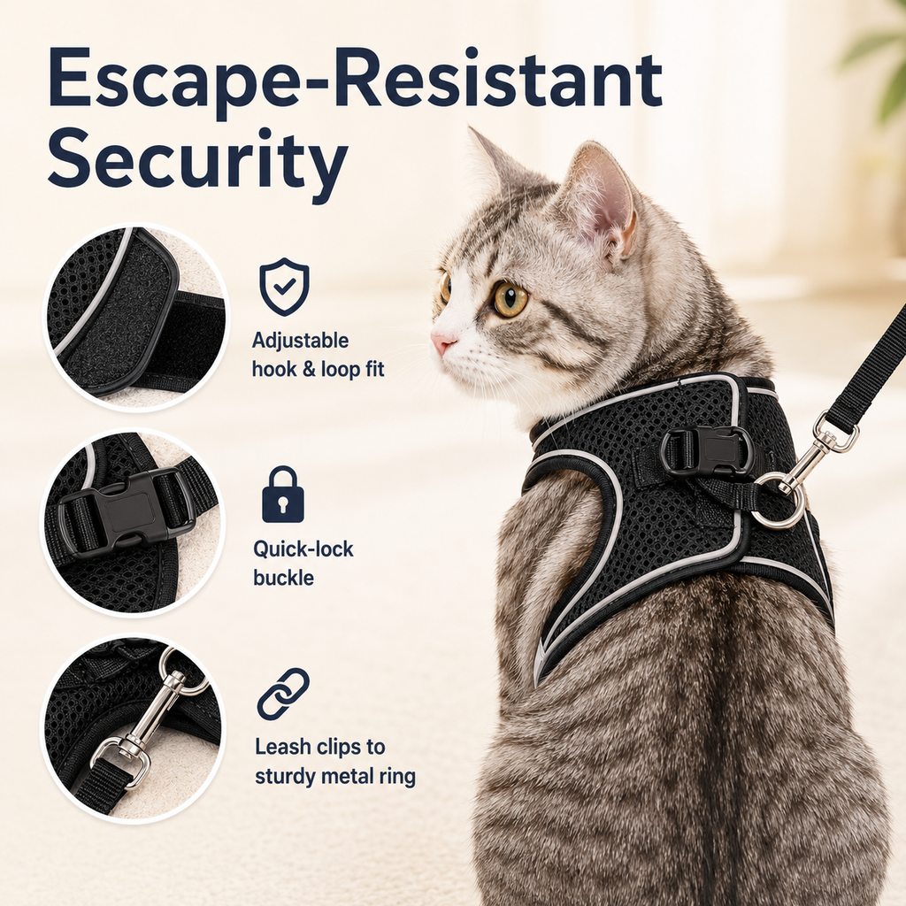 Breathable Cat Harness & Leash Set for Outdoor Walks | Adjustable Escape-Resistant Step-In Vest