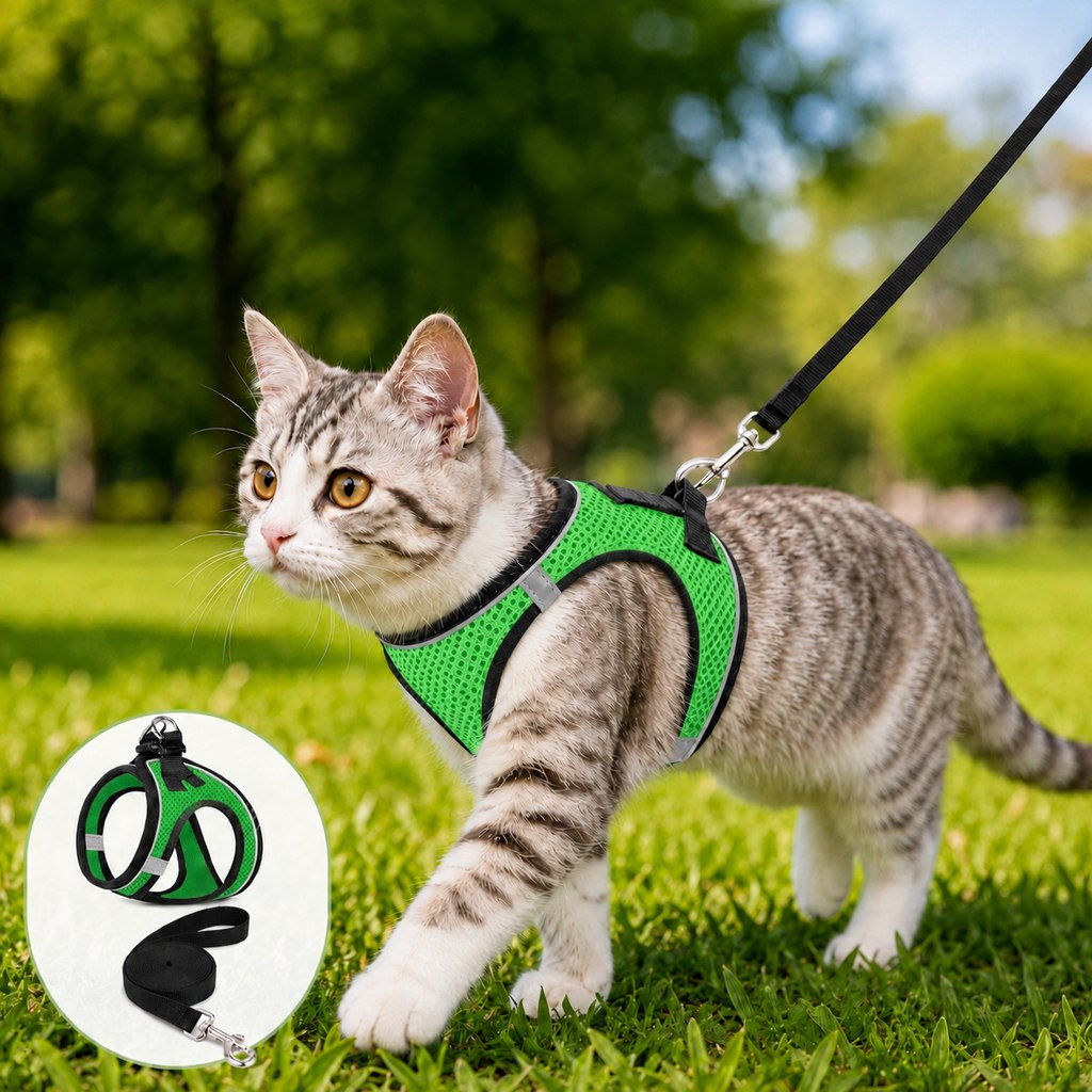 Breathable Cat Harness & Leash Set for Outdoor Walks | Adjustable Escape-Resistant Step-In Vest