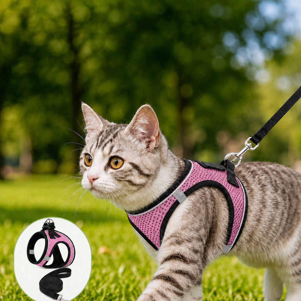 Breathable Cat Harness & Leash Set for Outdoor Walks | Adjustable Escape-Resistant Step-In Vest