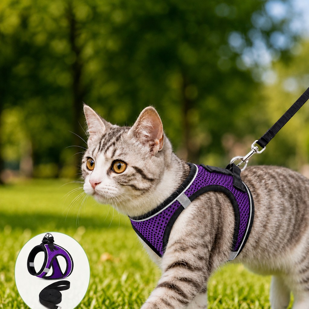 Breathable Cat Harness & Leash Set for Outdoor Walks | Adjustable Escape-Resistant Step-In Vest