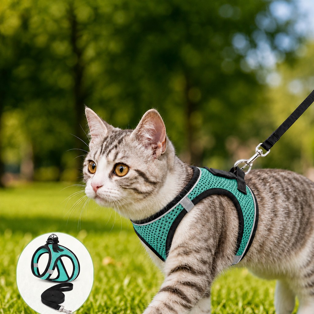 Breathable Cat Harness & Leash Set for Outdoor Walks | Adjustable Escape-Resistant Step-In Vest