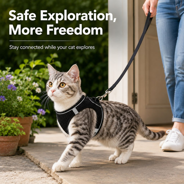 Breathable Cat Harness & Leash Set for Outdoor Walks | Adjustable Escape-Resistant Step-In Vest