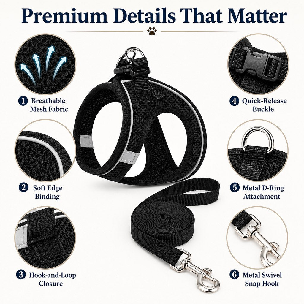 Breathable Cat Harness & Leash Set for Outdoor Walks | Adjustable Escape-Resistant Step-In Vest