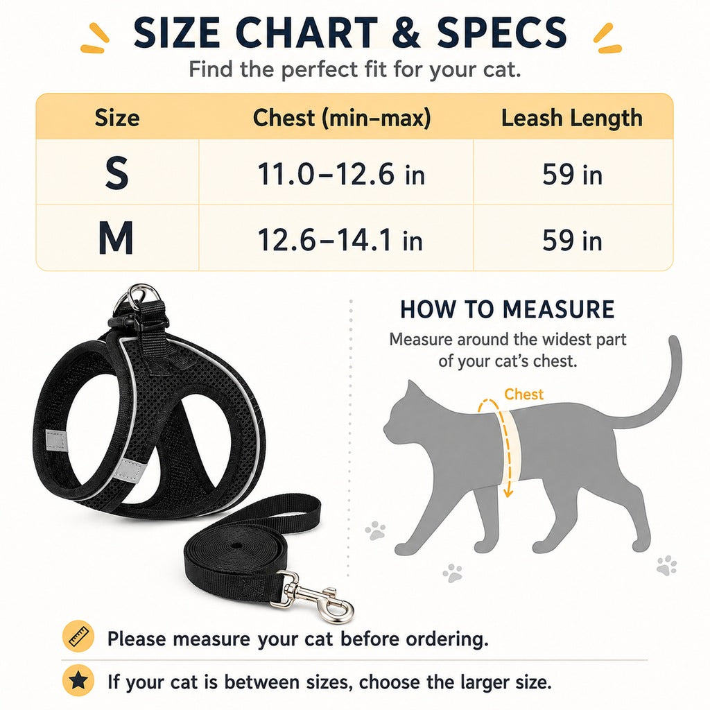 Breathable Cat Harness & Leash Set for Outdoor Walks | Adjustable Escape-Resistant Step-In Vest