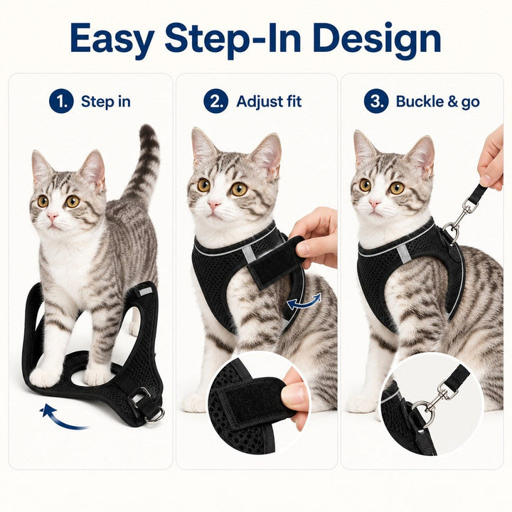 Breathable Cat Harness & Leash Set for Outdoor Walks | Adjustable Escape-Resistant Step-In Vest