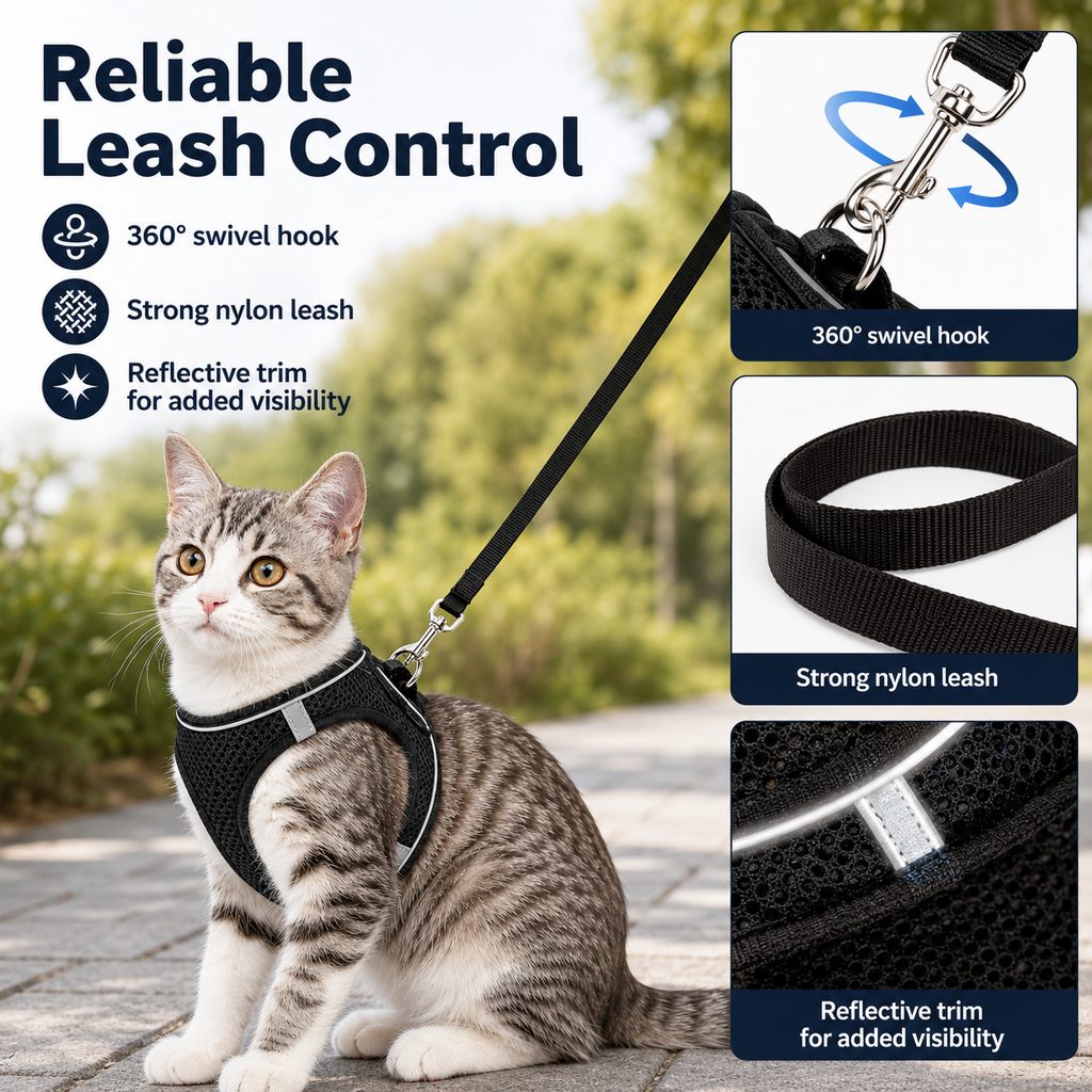 Breathable Cat Harness & Leash Set for Outdoor Walks | Adjustable Escape-Resistant Step-In Vest