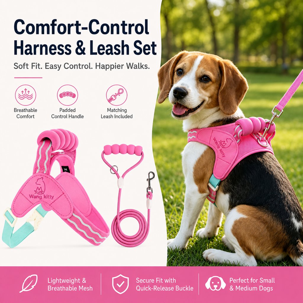 Breathable Padded Dog Harness & Leash Set for Daily Walks
