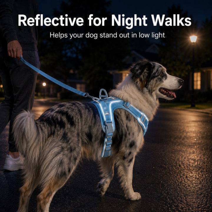 Reflective Dog Harness for Night Walks, Daily Park Walks & No-Neck-Pull Comfort