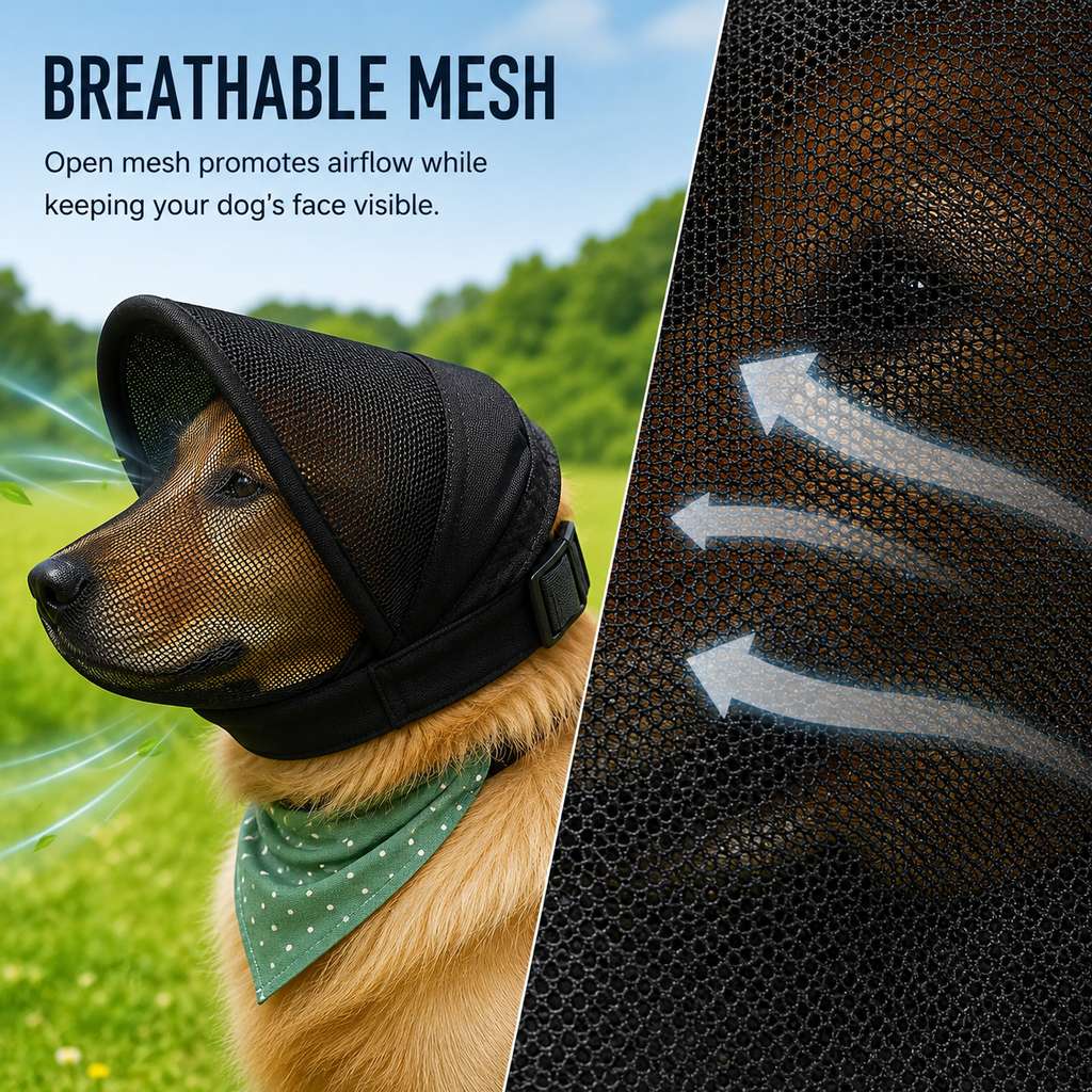 Breathable Anti-Scavenging Dog Muzzle for Walks | Mesh Hood Helps Block Food Scraps & Trash