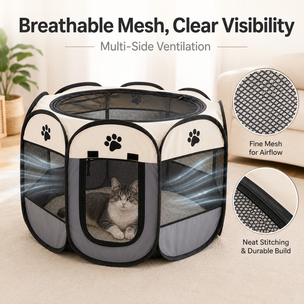 Portable Foldable Dog & Cat Playpen for Home, Travel & Camping