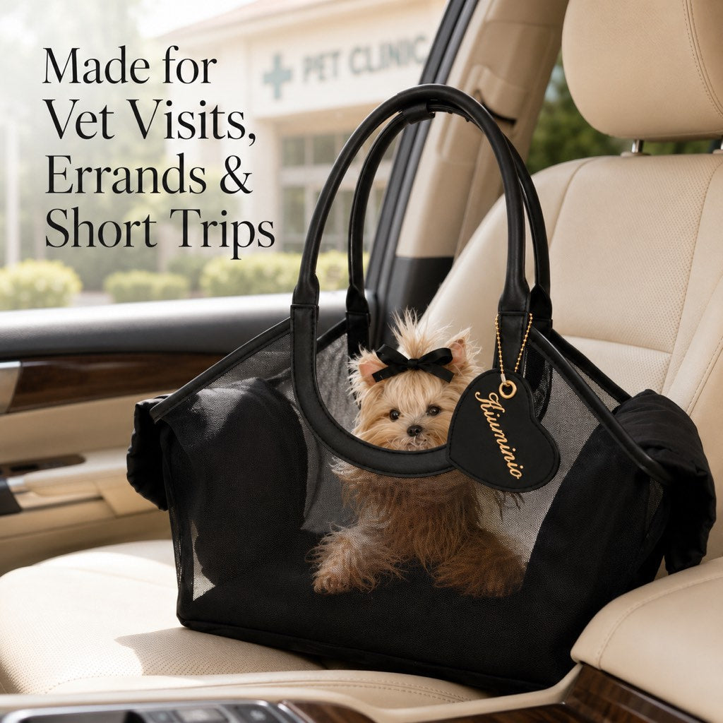 Chic Mesh Pet Carrier Tote for Cafe Runs & Vet Visits | Breathable Small Dog & Cat Travel Bag