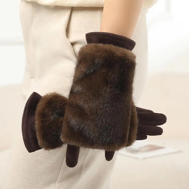 Suede Rabbit Fur Touch Screen Winter Gloves