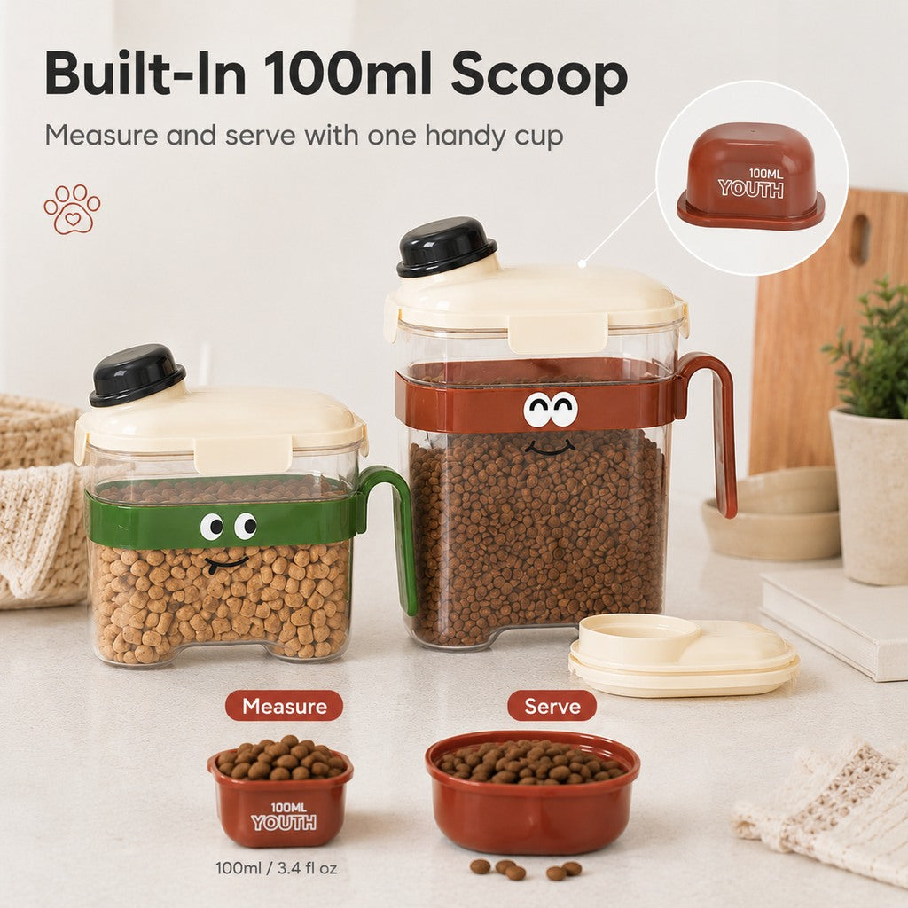 Sealed Pet Food Storage Container with Scoop for Cats & Dogs | Easy, Mess-Free Daily Feeding