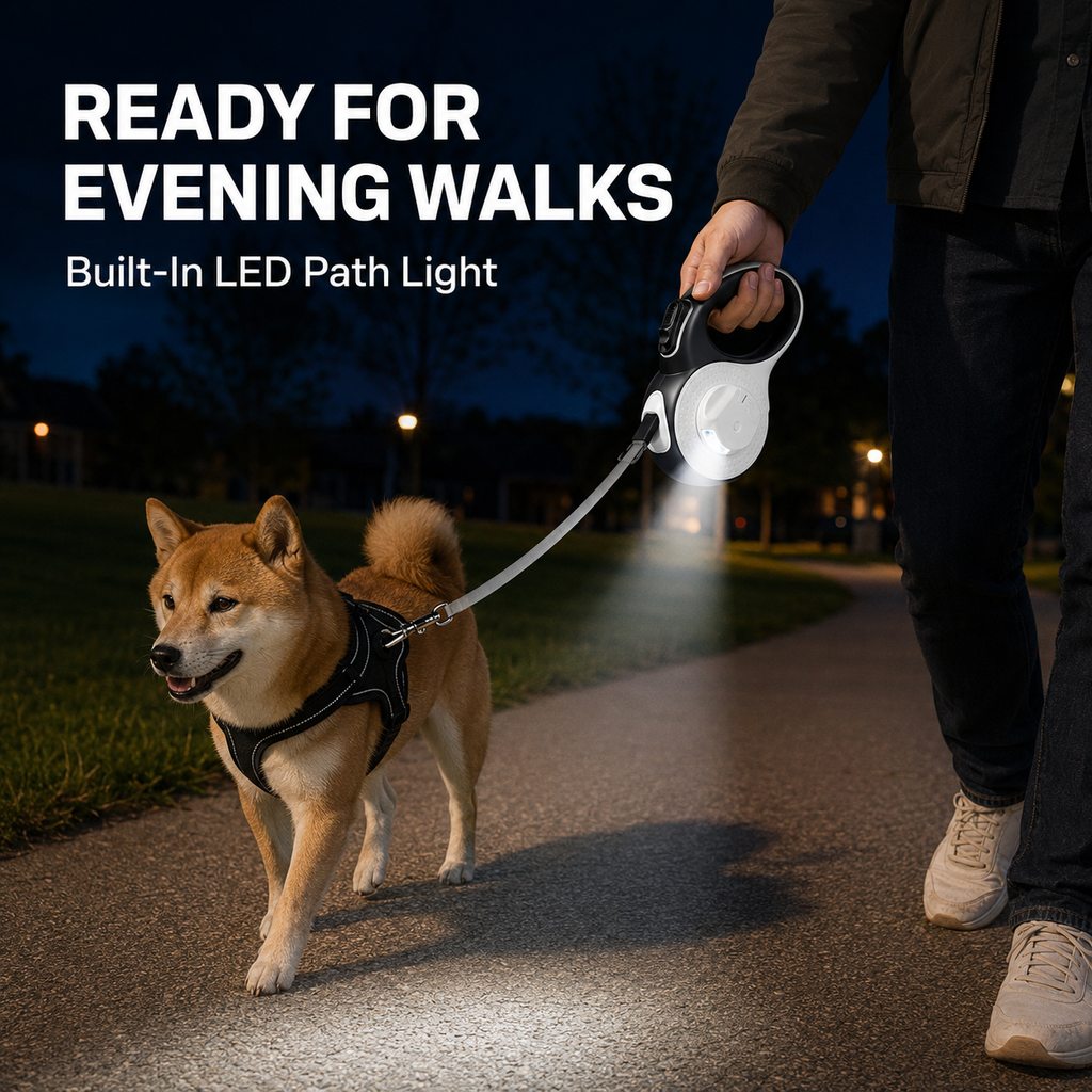 LED Retractable Dog Leash for Evening Walks