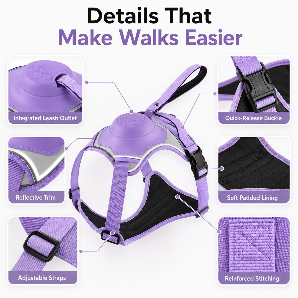 No-Pull Reflective Dog Harness with Built-In Retractable Leash for Safer Daily Walks