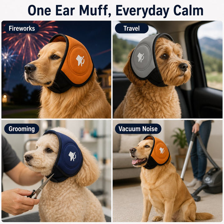 Calming Dog Ear Muffs for Fireworks, Thunderstorms & Grooming