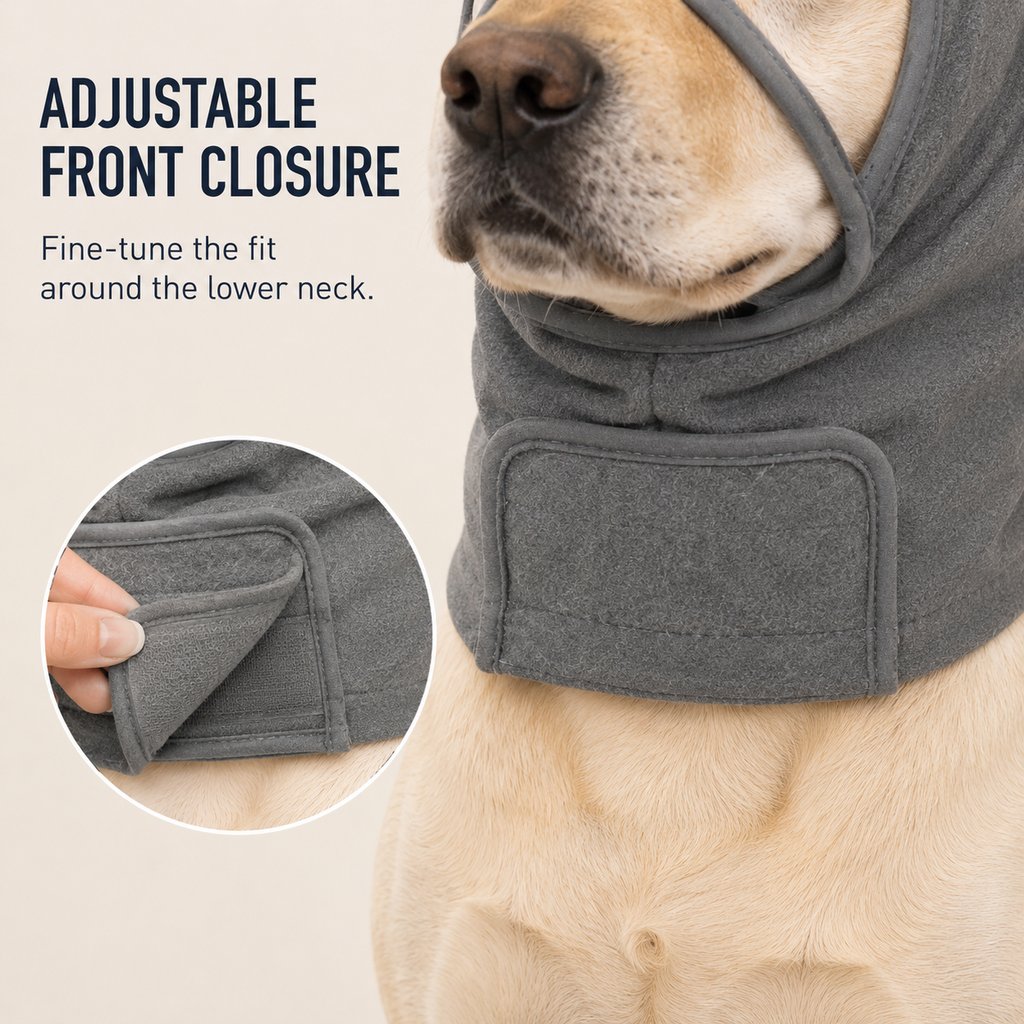 Calming Dog Hood with Clear Viewing Panel, Gentle Head & Neck Wrap for Grooming, Thunderstorms, Fireworks & Travel Comfo