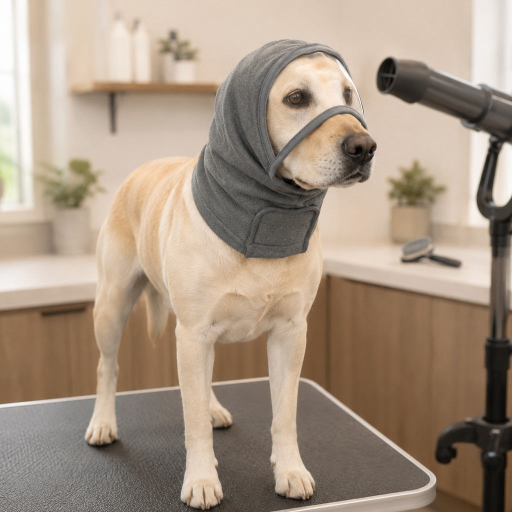 Calming Dog Hood with Clear Viewing Panel, Gentle Head & Neck Wrap for Grooming, Thunderstorms, Fireworks & Travel Comfo
