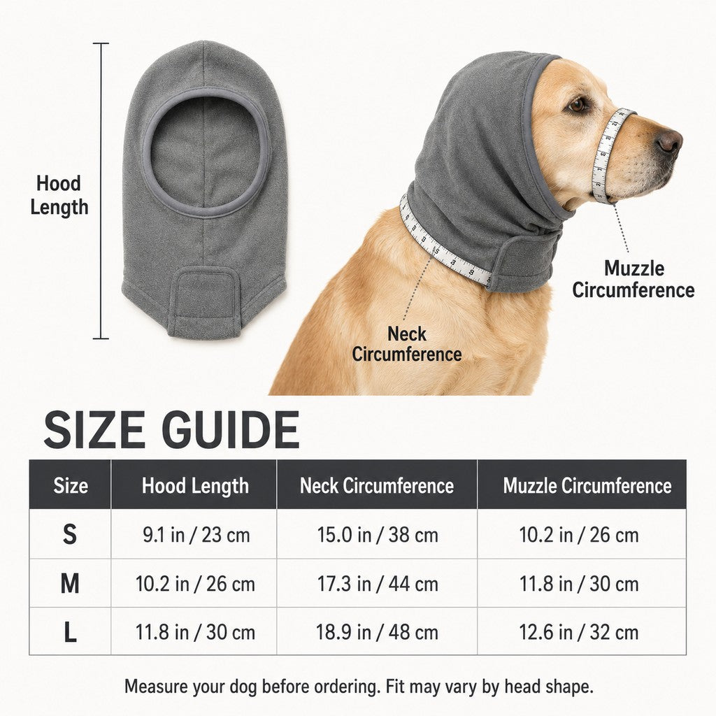 Calming Dog Hood with Clear Viewing Panel, Gentle Head & Neck Wrap for Grooming, Thunderstorms, Fireworks & Travel Comfo