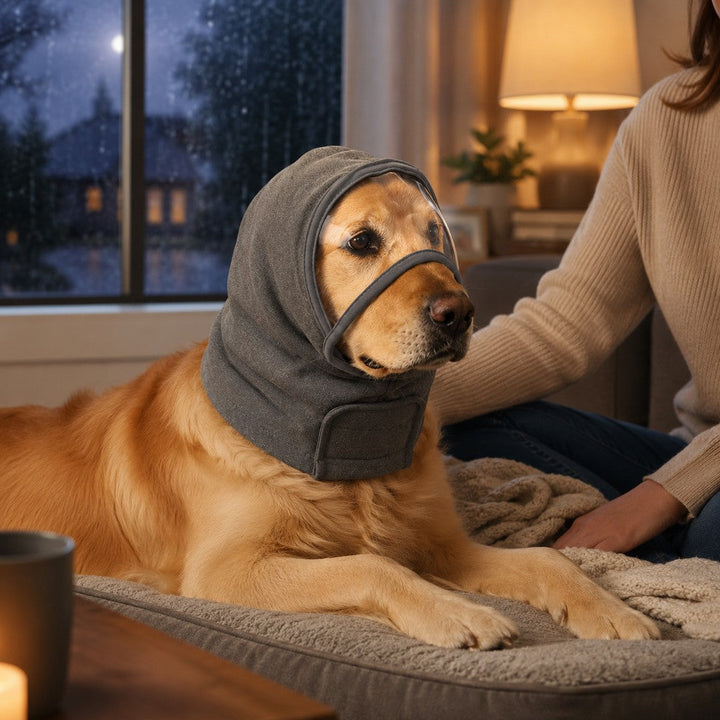 Calming Dog Hood with Clear Viewing Panel, Gentle Head & Neck Wrap for Grooming, Thunderstorms, Fireworks & Travel Comfo