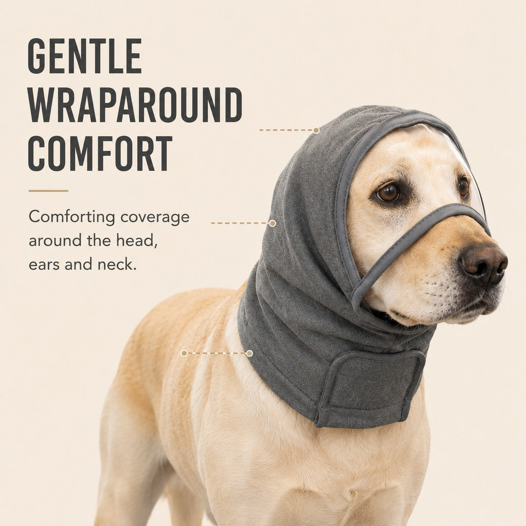 Calming Dog Hood with Clear Viewing Panel, Gentle Head & Neck Wrap for Grooming, Thunderstorms, Fireworks & Travel Comfo