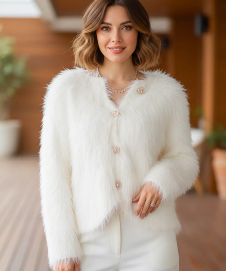 Women's Lined Cropped Cardigan in White