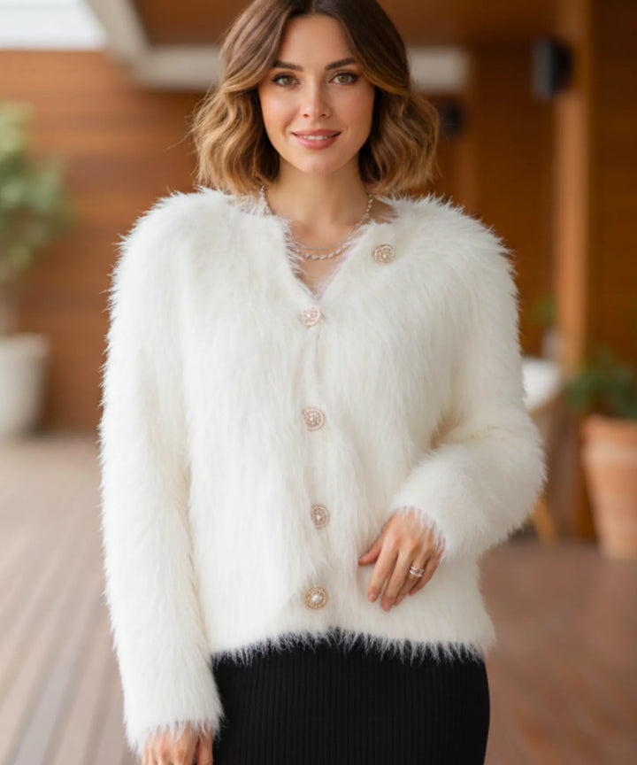 Women's Lined Cropped Cardigan in White, image 1