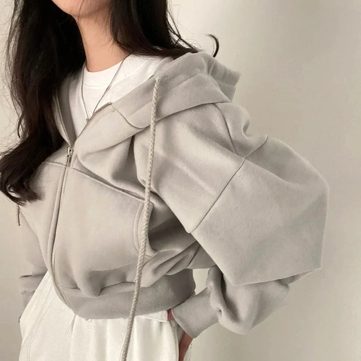 Women's Cropped Zip-Through Hooded Sweatshirt for Cold Weather, image 4