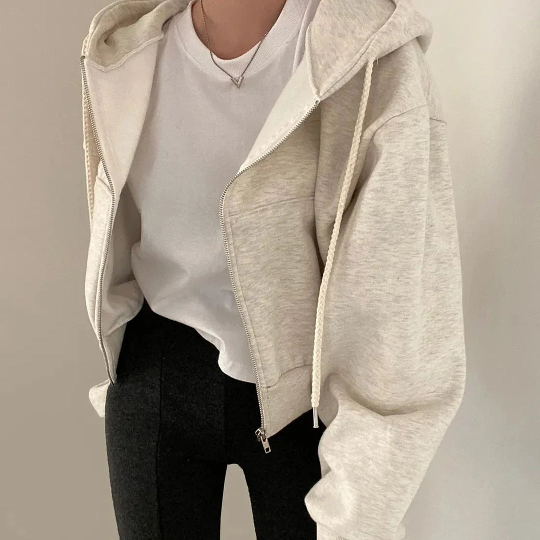 Women's Cropped Zip-Through Hooded Sweatshirt for Cold Weather, image 14