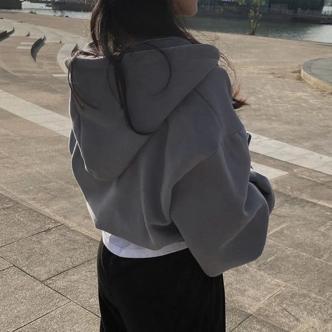 Women's Cropped Zip-Through Hooded Sweatshirt for Cold Weather, image 15