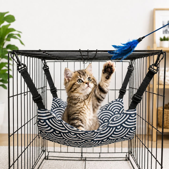 Reversible Cat Cage Hammock with Adjustable Straps | Space-Saving Hanging Bed for Wire Crates