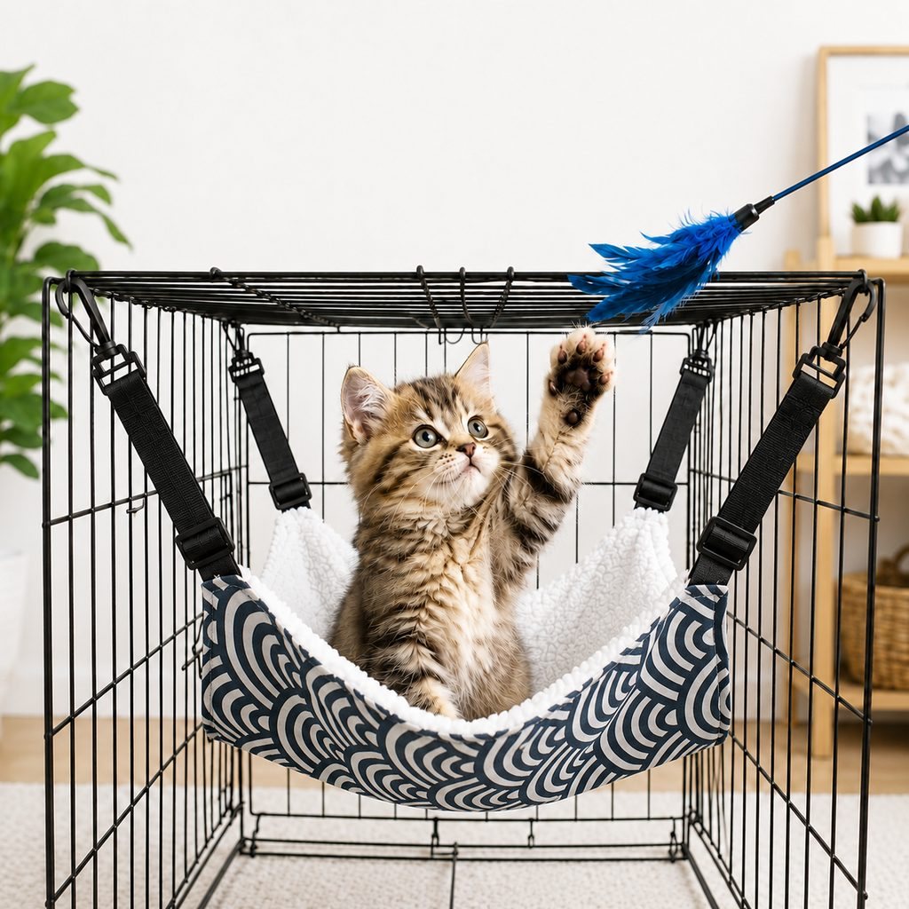 Reversible Cat Cage Hammock with Adjustable Straps | Space-Saving Hanging Bed for Wire Crates